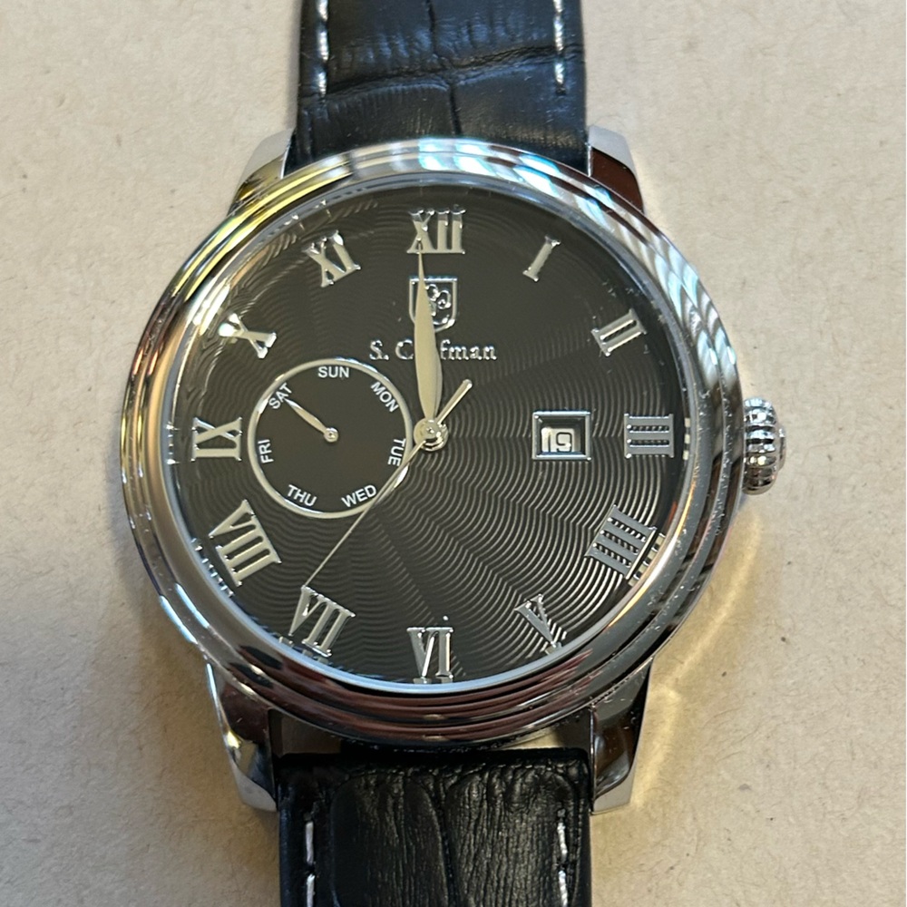 S Coifman SC0387 Watch With 44mm Black Face & Black Leather Band